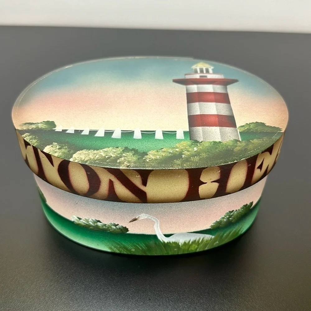 Artist Bellamy Jaubert Murphy Lighthouse Swan Water Scene‎ Bandbox Trinket Box
